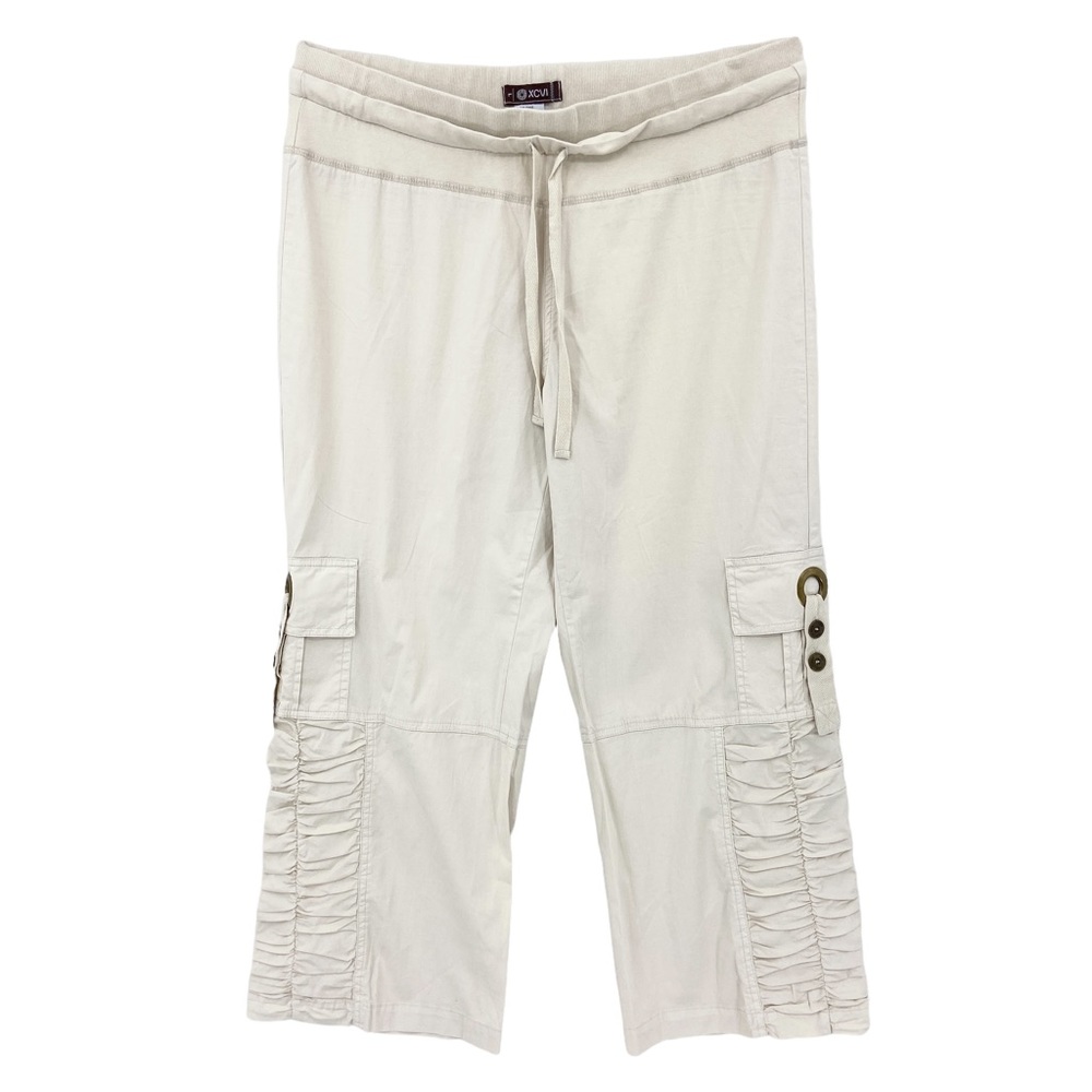 XCVI Cargo Capri Pants Ruched Stretch Waist 2597 Beige